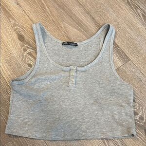 Zara Gray Buttoned Crop Tank Top